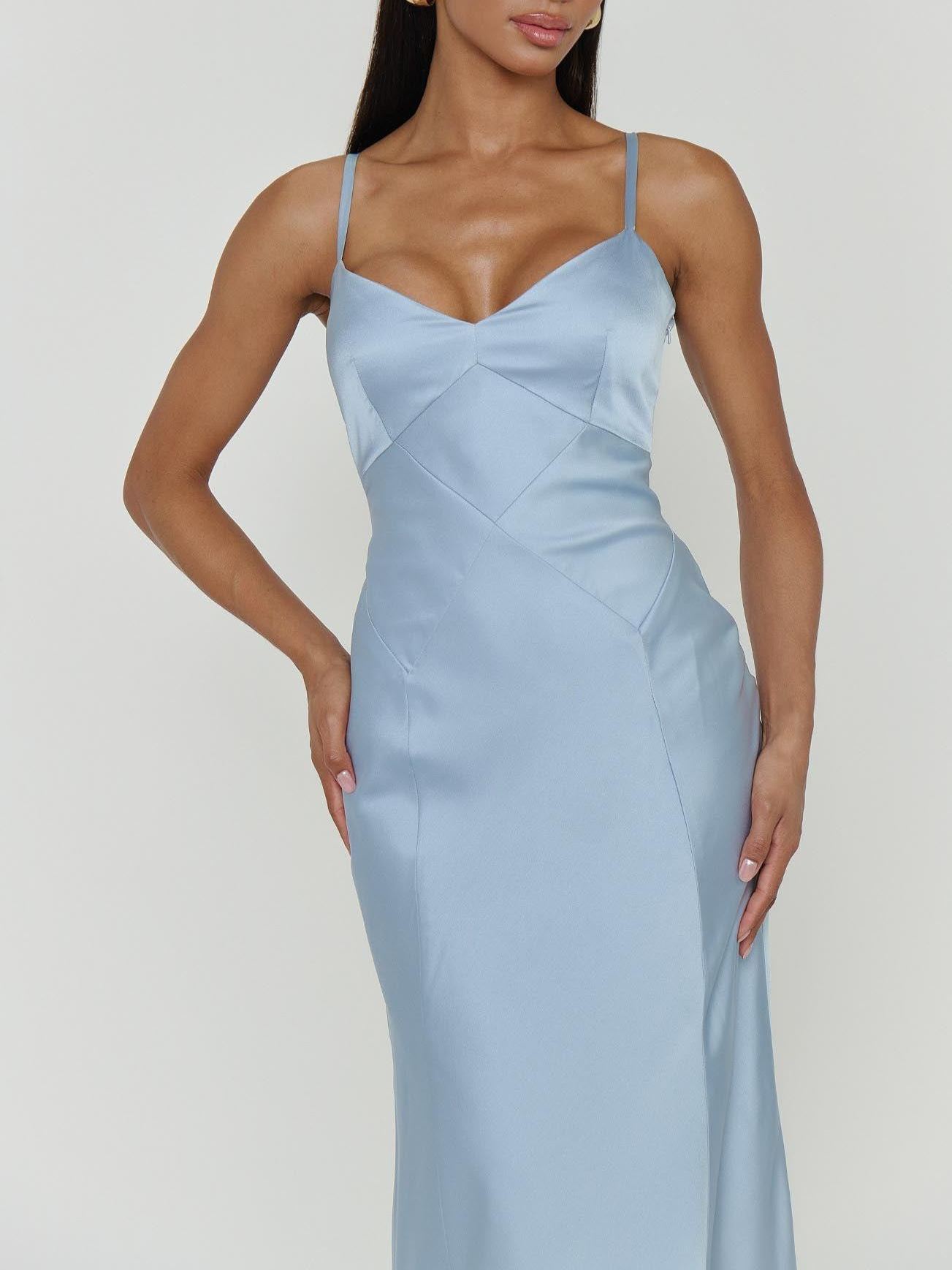 Logan Dress ~ Steel Blue Luxe Satin