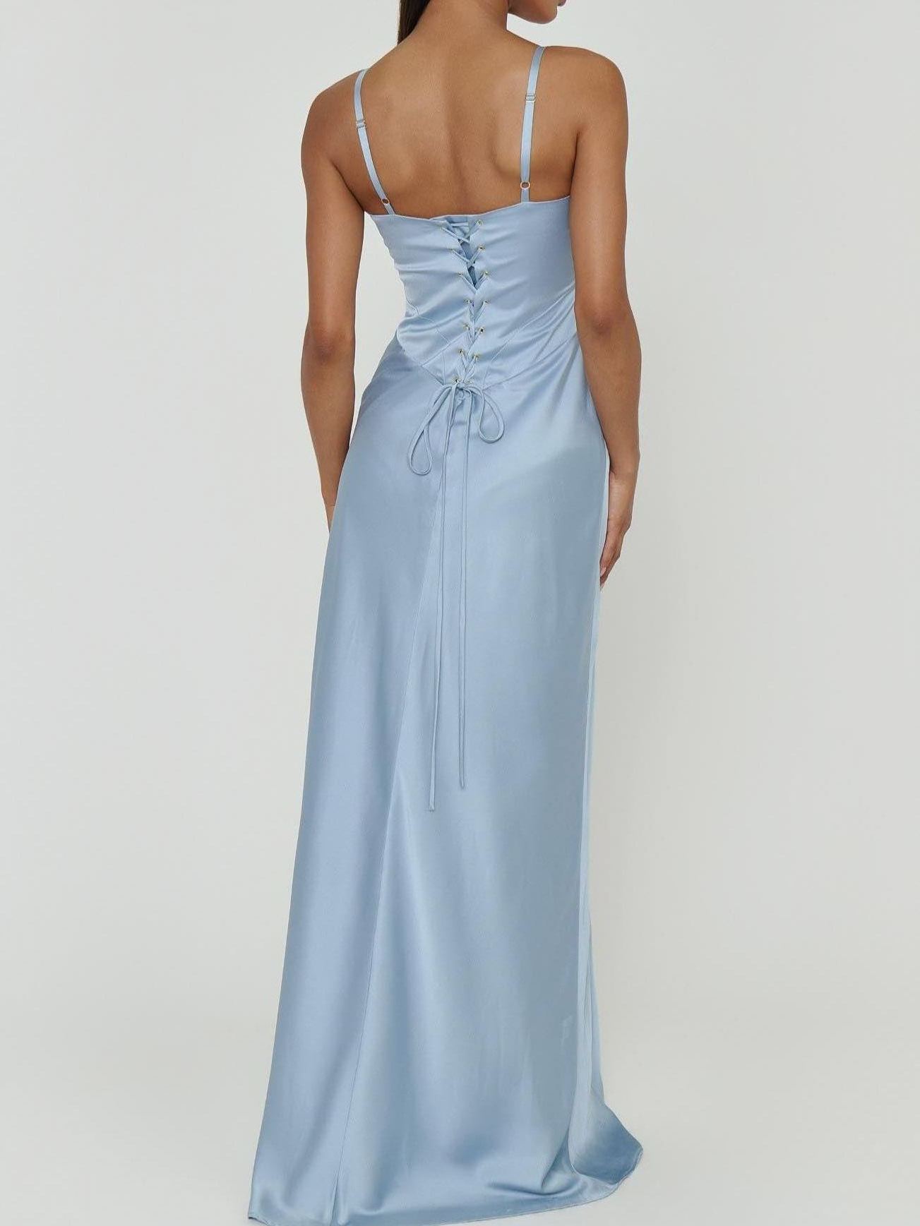Logan Dress ~ Steel Blue Luxe Satin