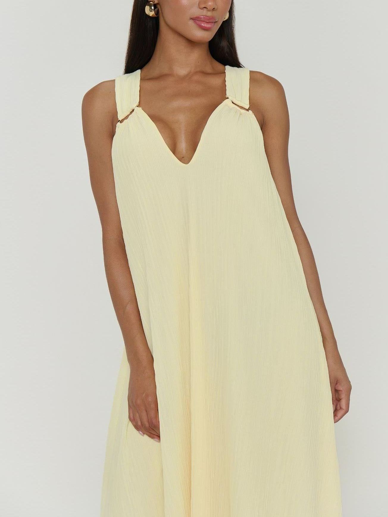 Heidi Maxi Dress ~ Pale Yellow Pleated Chiffon