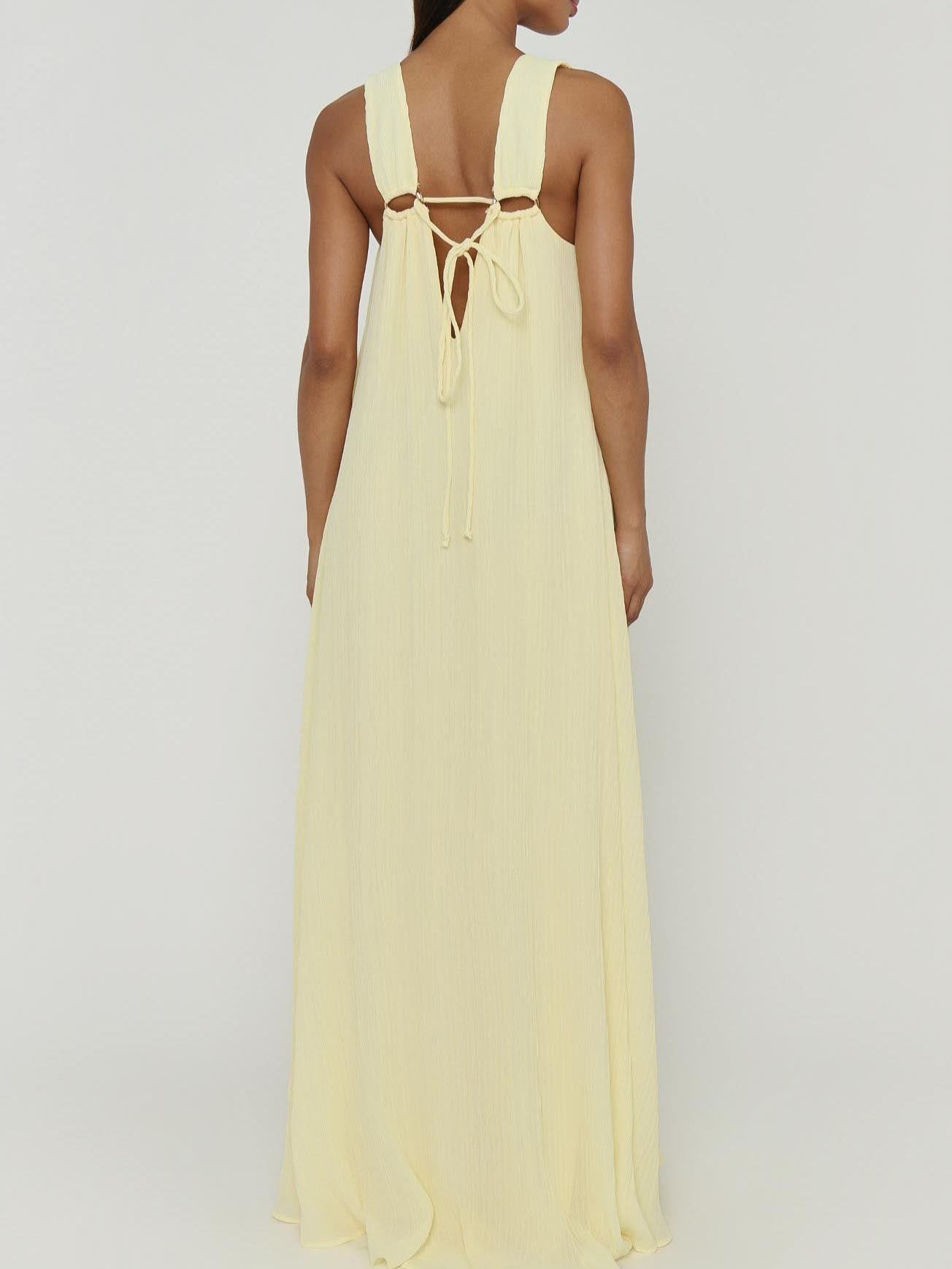 Heidi Maxi Dress ~ Pale Yellow Pleated Chiffon