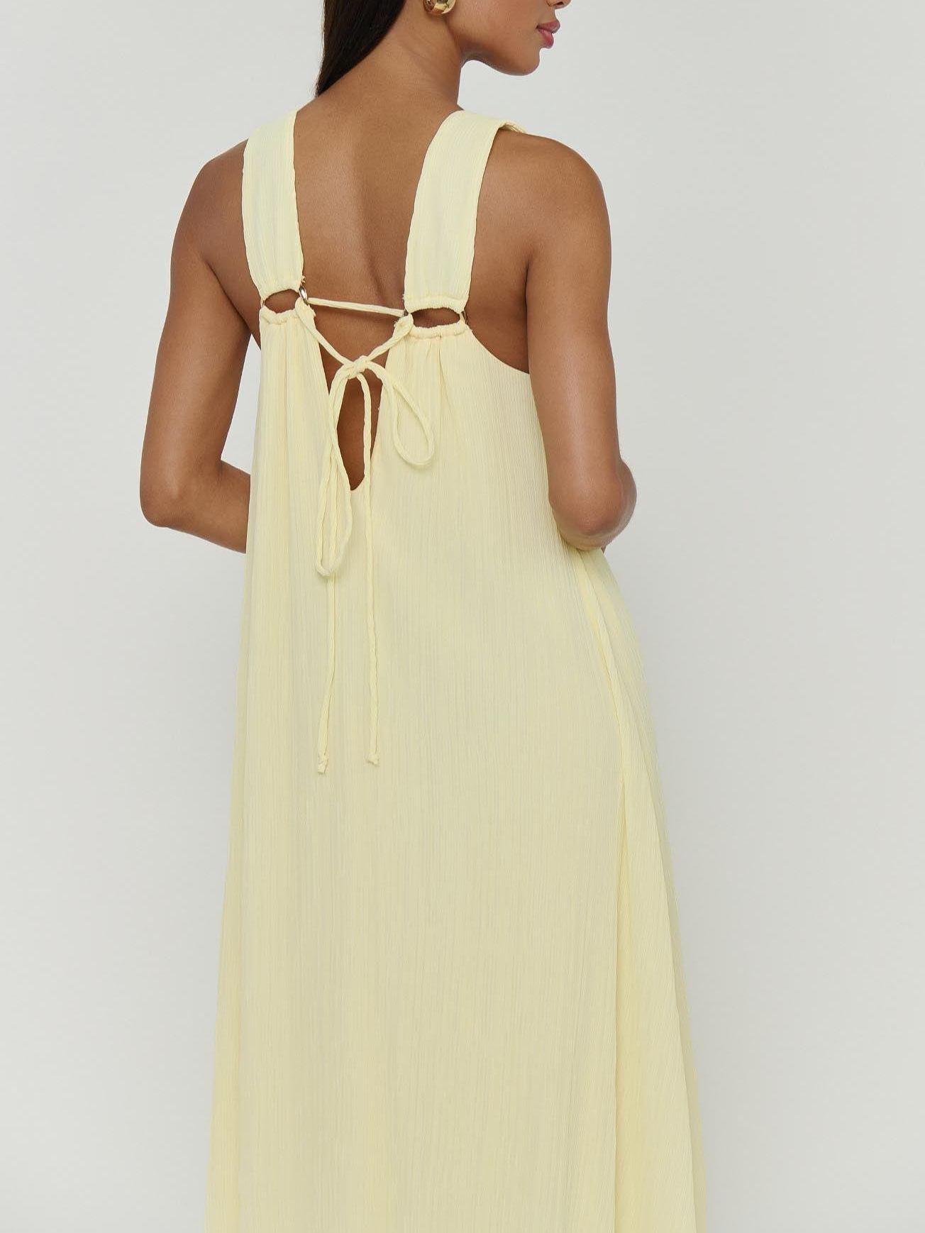 Heidi Maxi Dress ~ Pale Yellow Pleated Chiffon