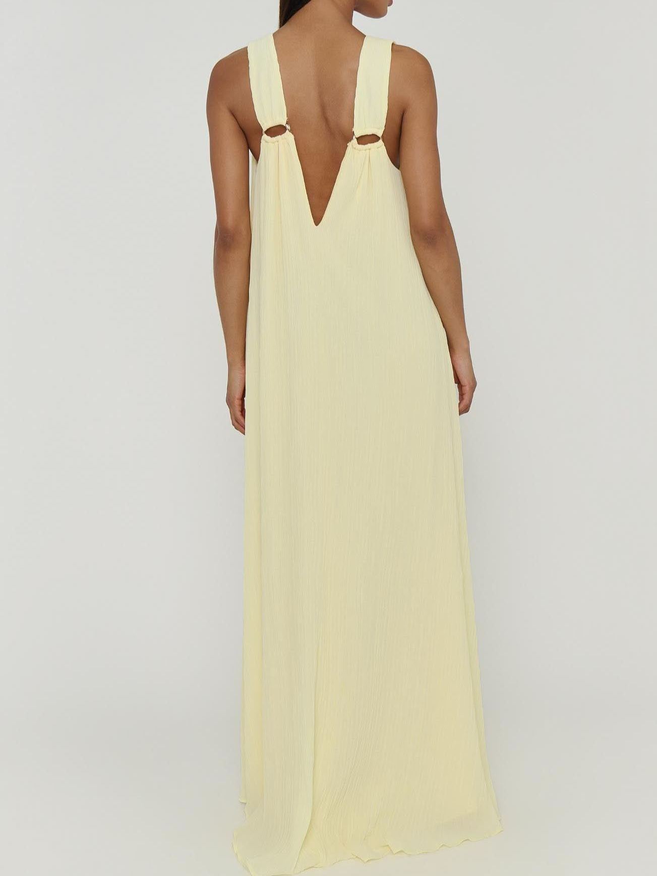 Heidi Maxi Dress ~ Pale Yellow Pleated Chiffon