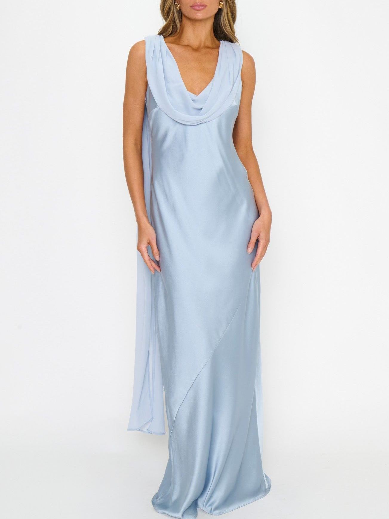 Maya Maxi Dress ~ Steel Blue Luxe Satin