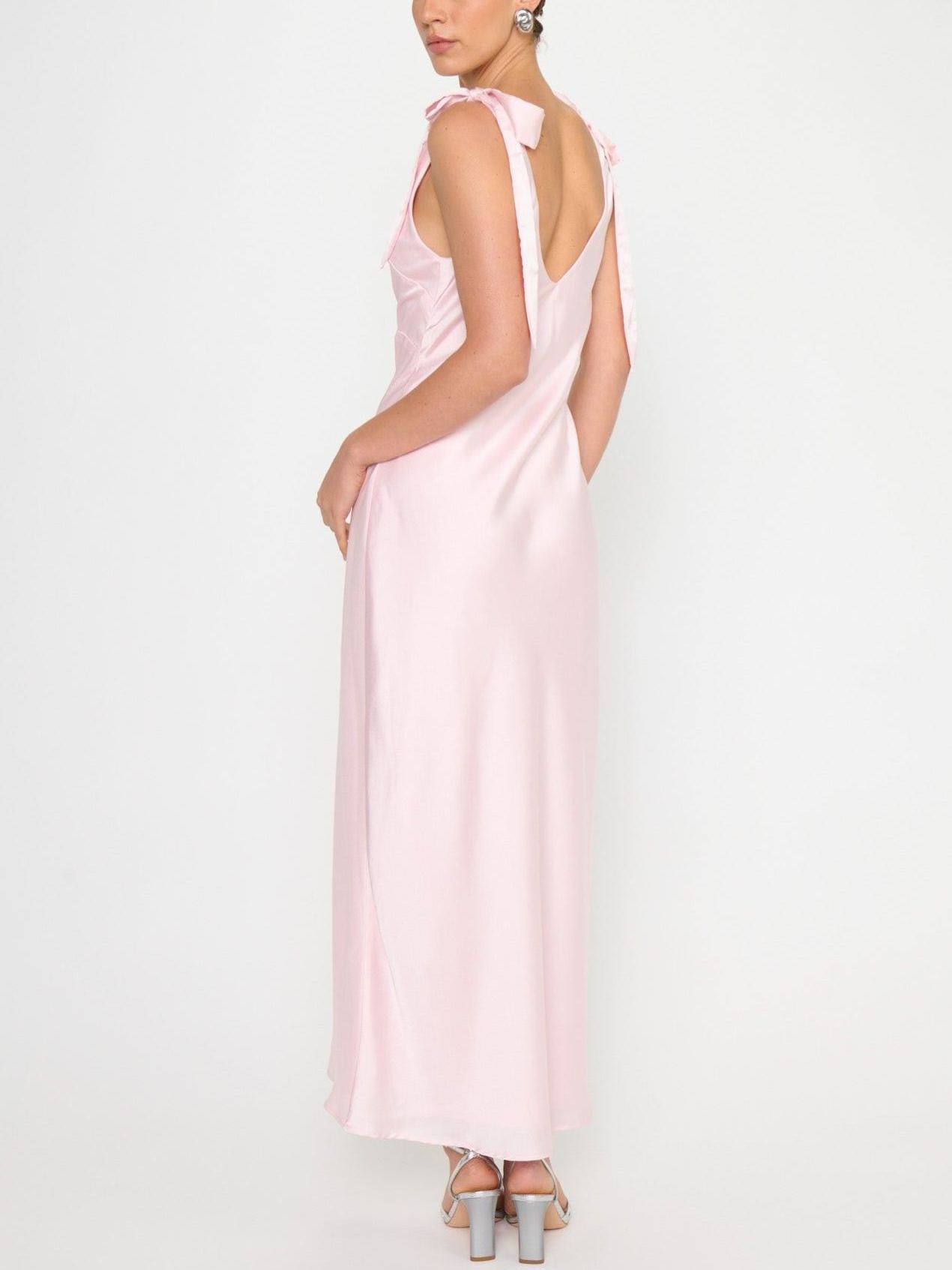 Emma Midi Dress ~ Powder Pink Luxe Satin