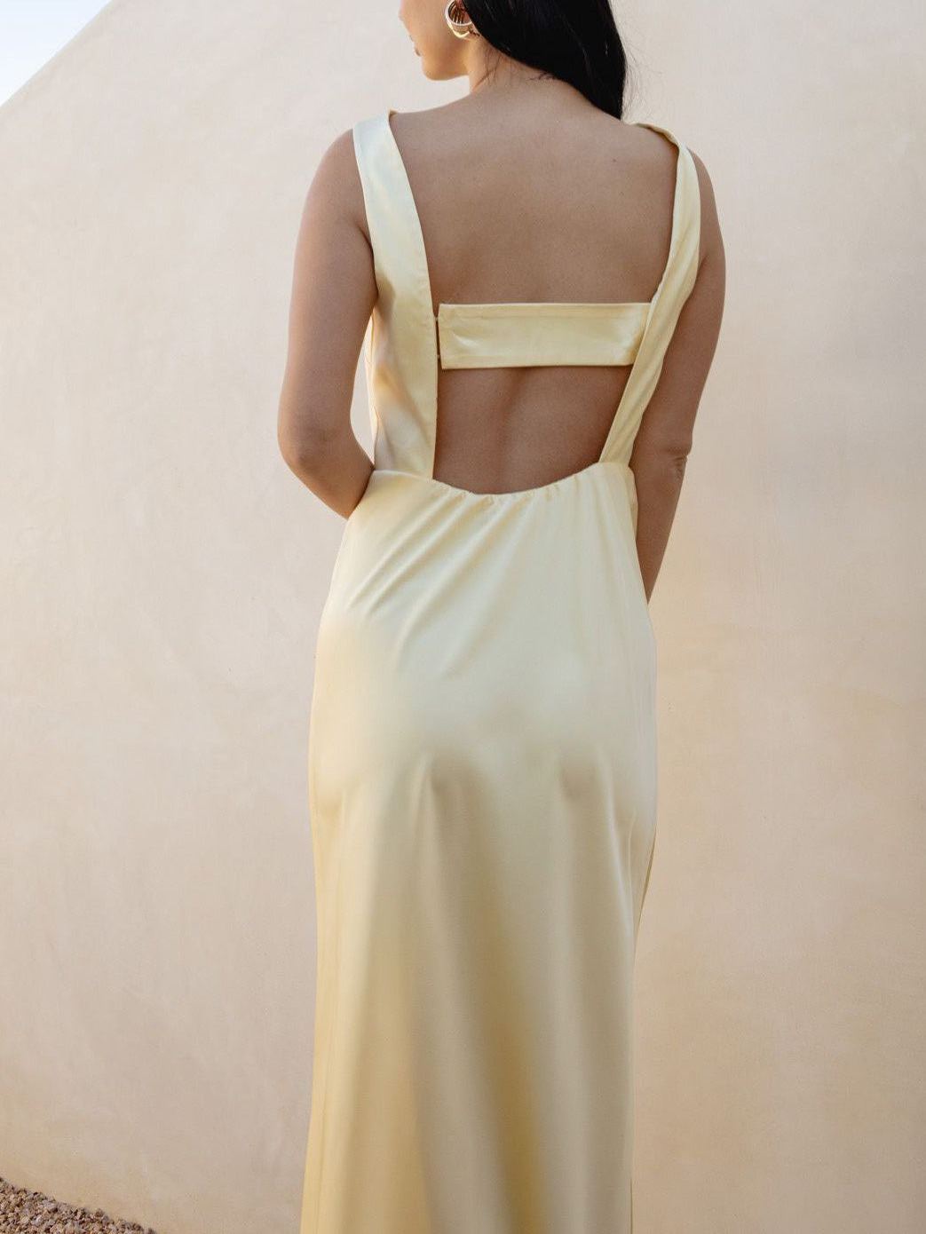 Candice Dress ~ Pale Yellow Luxe Satin