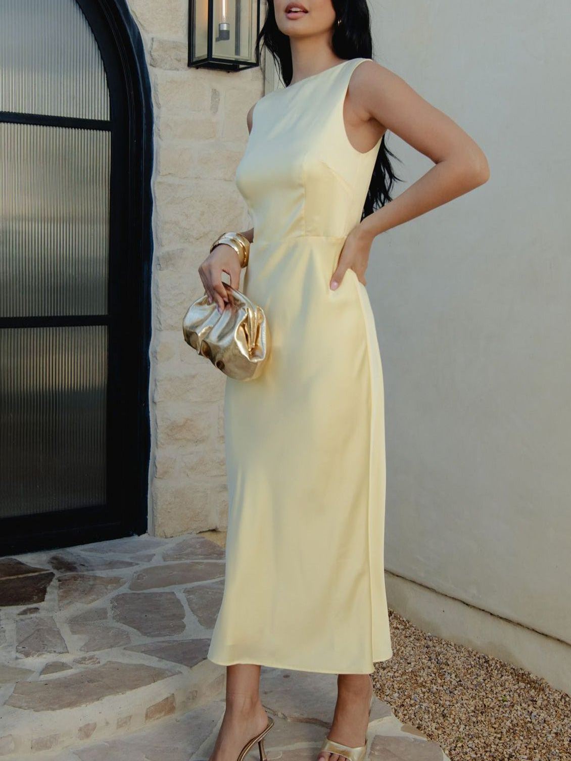 Candice Dress ~ Pale Yellow Luxe Satin