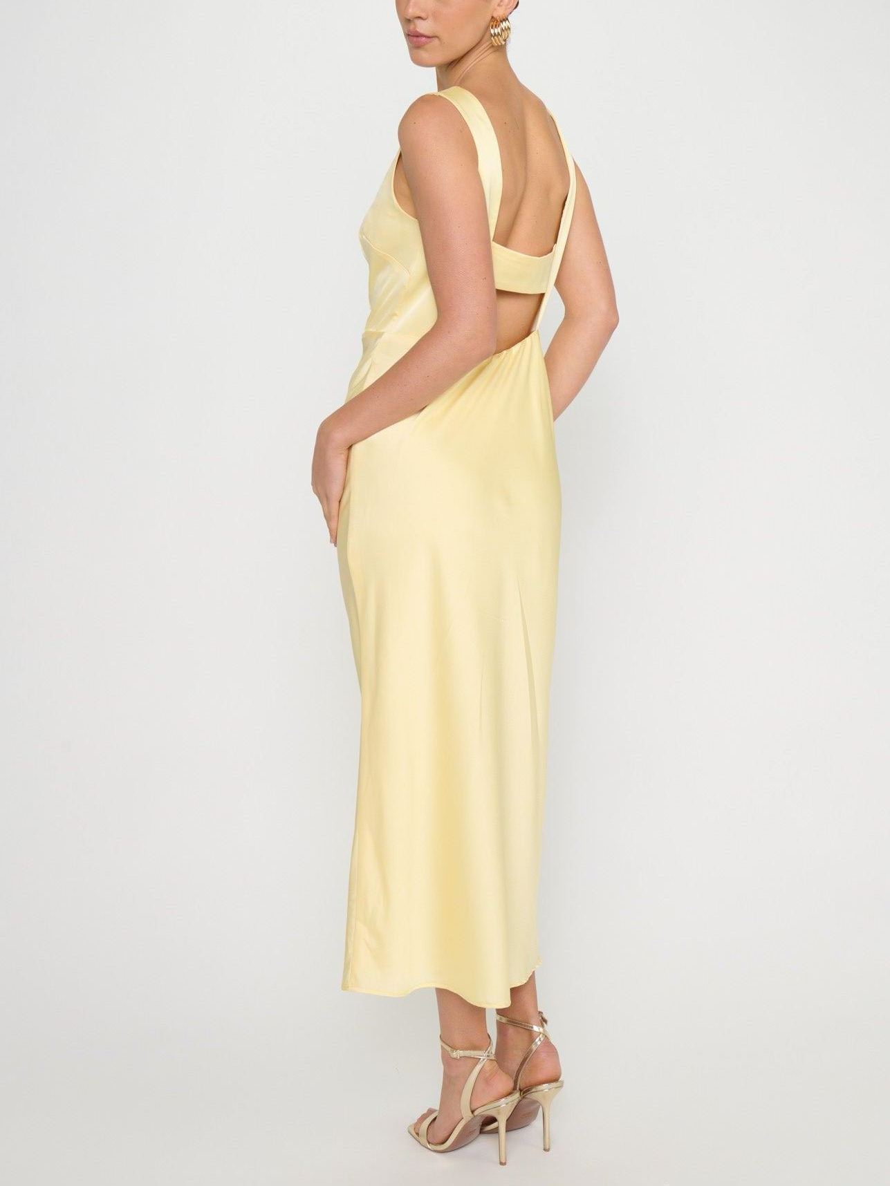 Candice Dress ~ Pale Yellow Luxe Satin