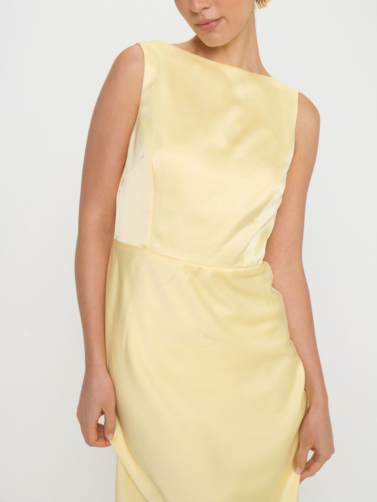 Candice Dress ~ Pale Yellow Luxe Satin