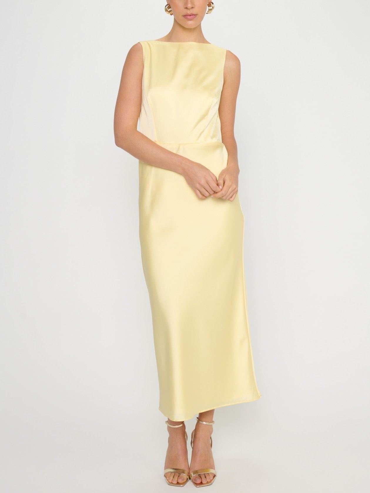 Candice Dress ~ Pale Yellow Luxe Satin
