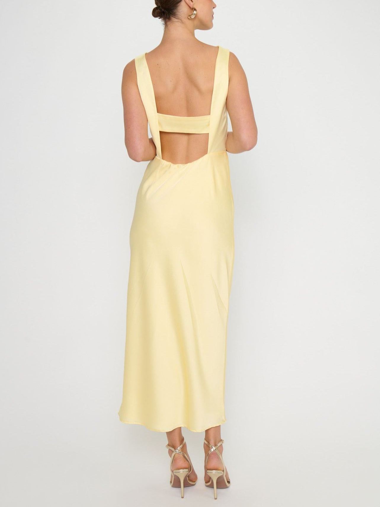 Candice Dress ~ Pale Yellow Luxe Satin