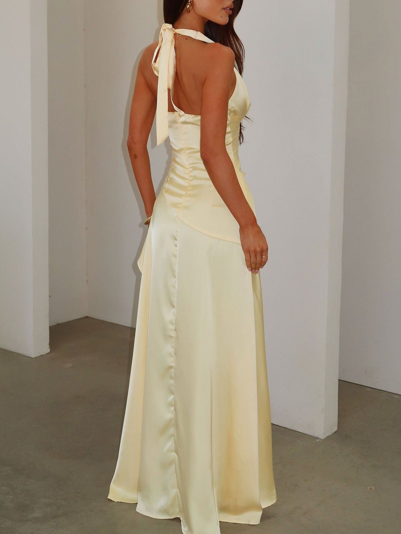 Wrenly V-Neck Satin Maxi Dress - Yellow