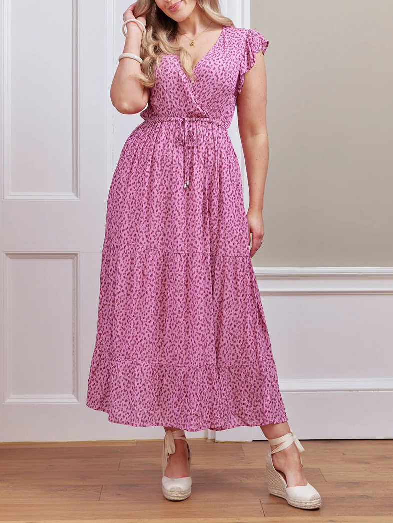 Boho Ditsy Floral Print Smocked Waist Maxi Dress