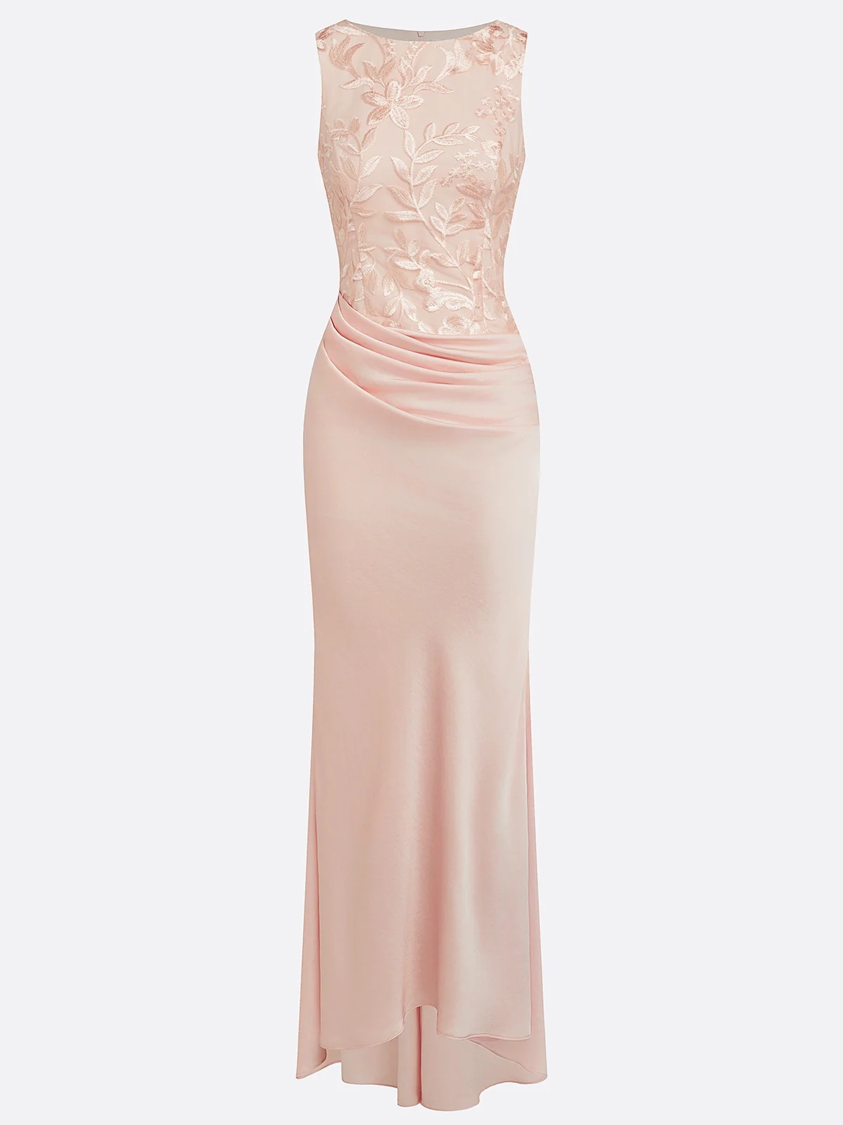 Champagne Satin Lace Drape Skirt Formal Maxi Dress
