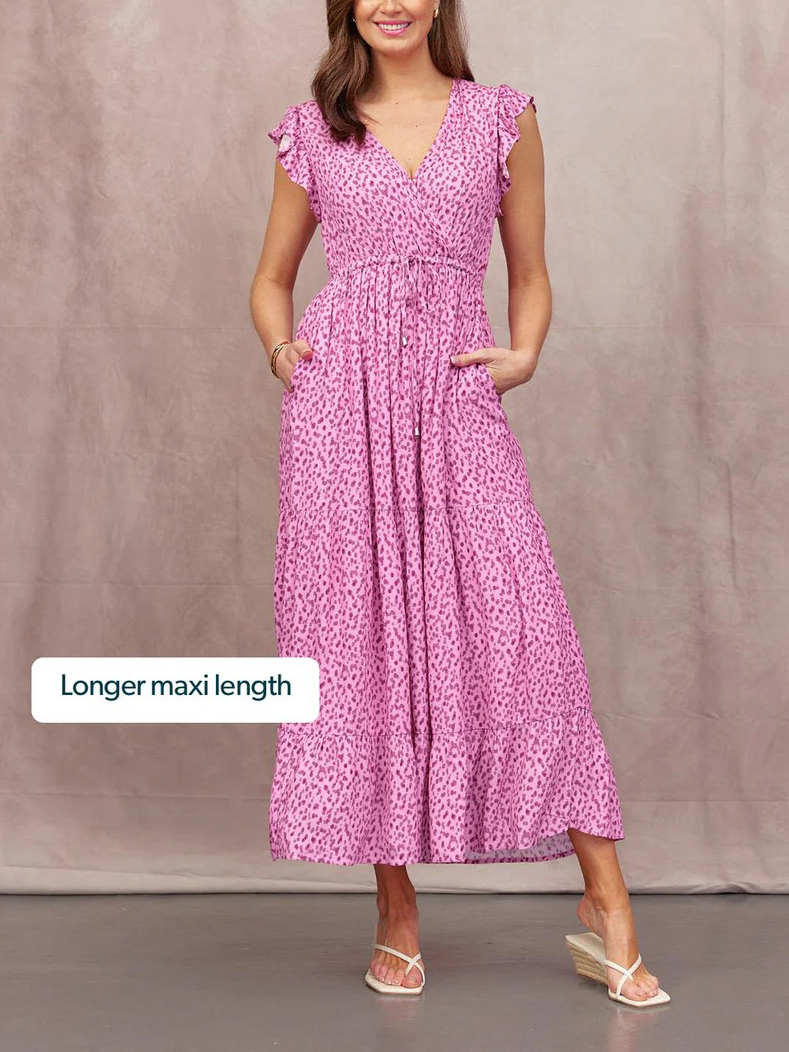 Boho Ditsy Floral Print Smocked Waist Maxi Dress