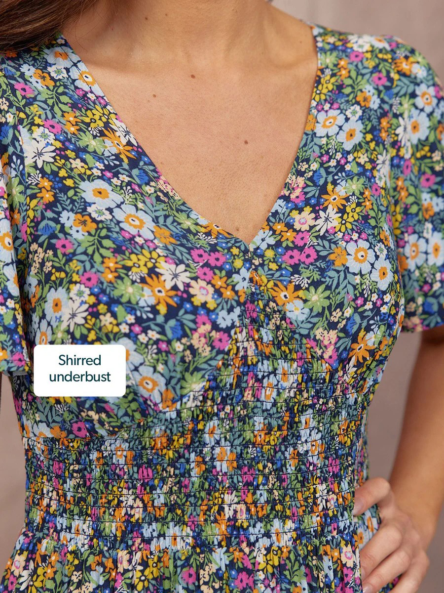 Ditsy Floral Print Smocked Waist Maxi Dress