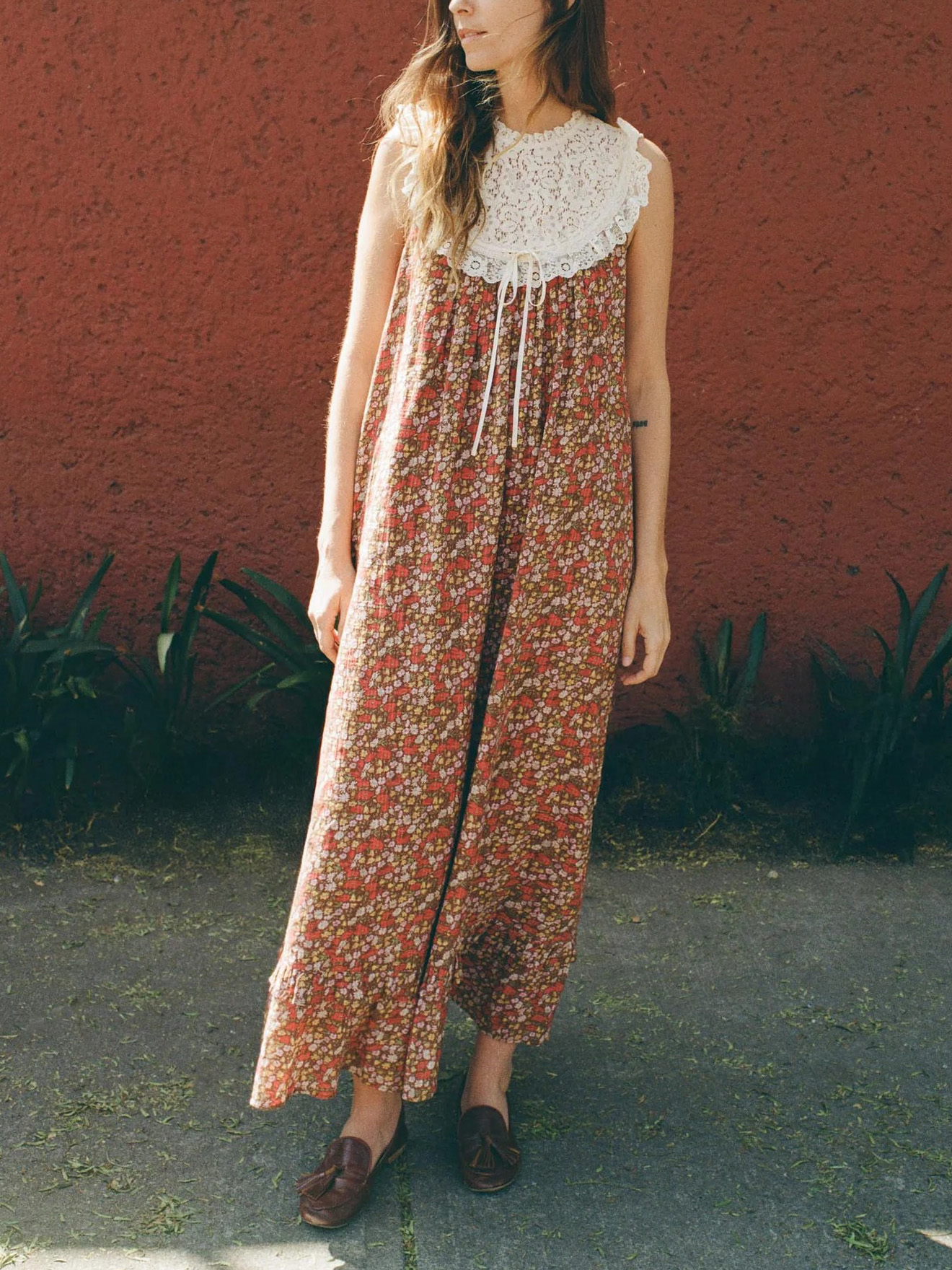 Vintage Floral Boho Lace Sleeveless Maxi Dress