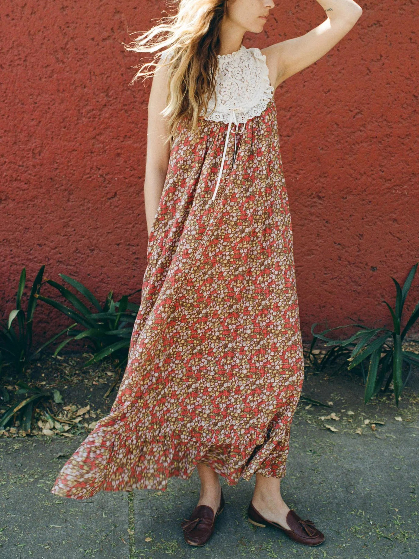Vintage Floral Boho Lace Sleeveless Maxi Dress