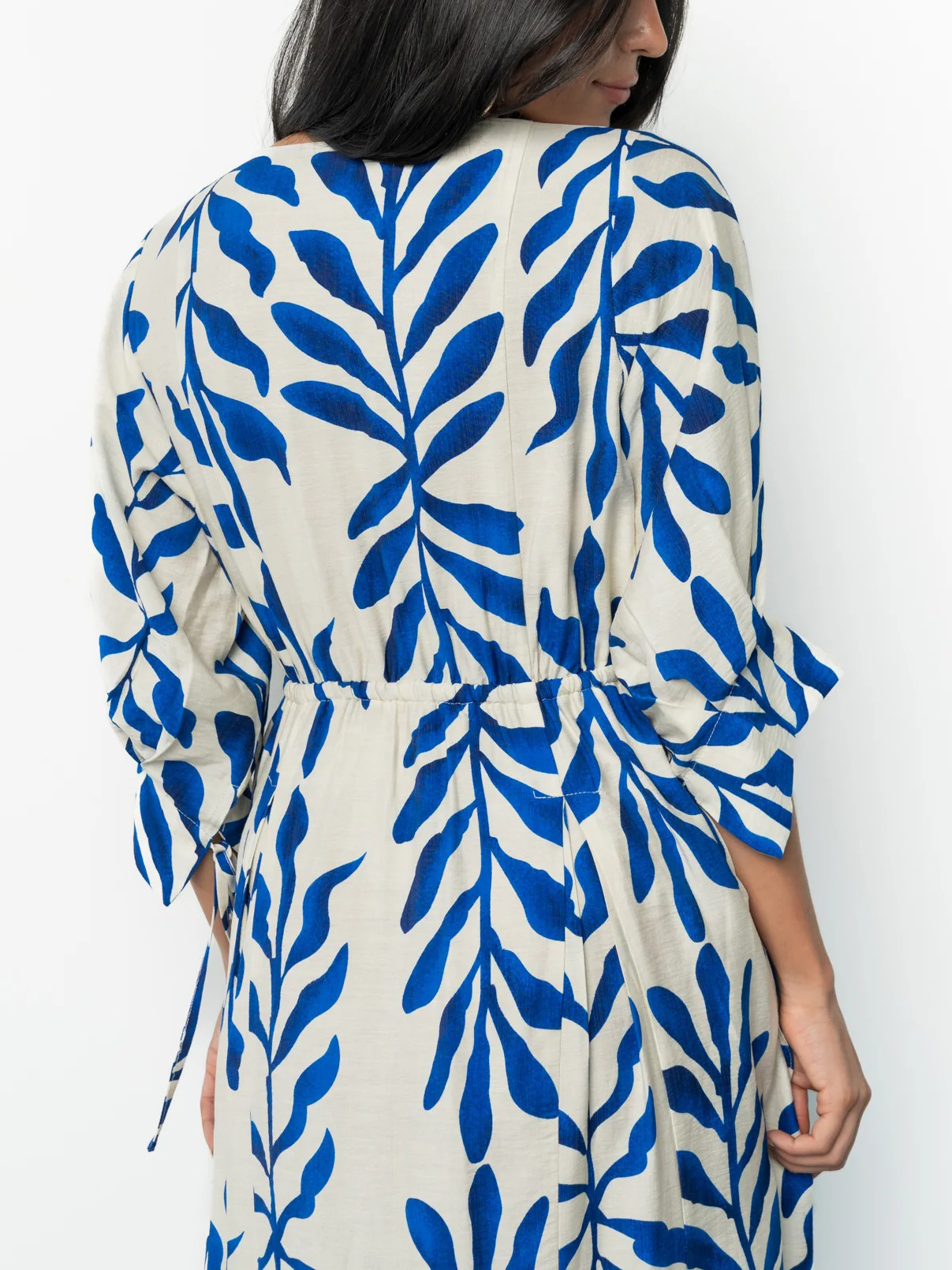 Vacation Cobalt Print V-neckline Midi Dress