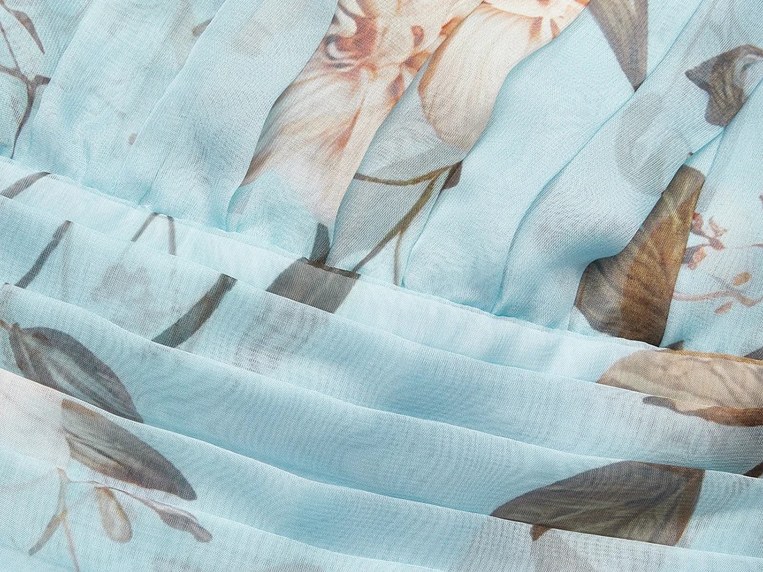 Floral Ruched Chiffon One Shoulder Sleeveless A-Line Maxi Dress