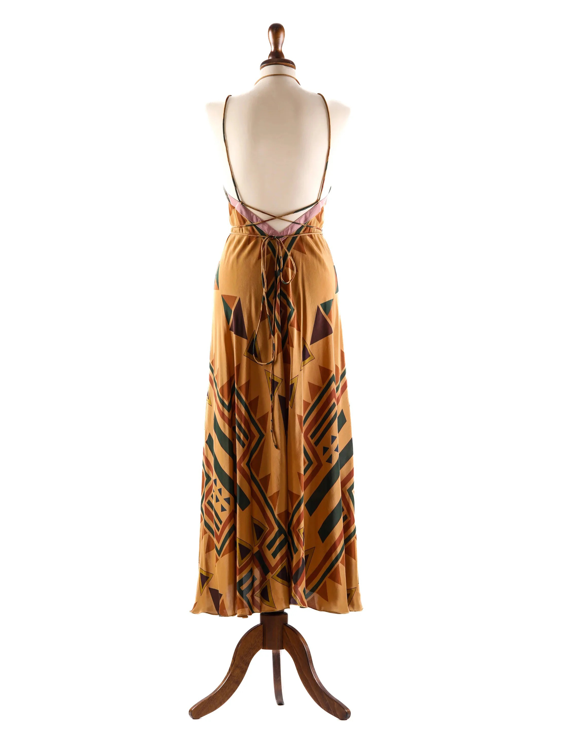 Boho Tribal Geometric Print Halter Maxi Dress –Vacation Sundress