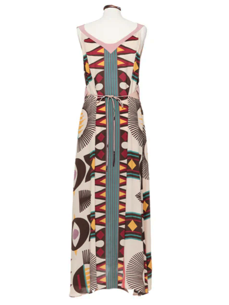 Boho Geometric Eye Print V-Back Sleeveless Flowy Maxi Dress