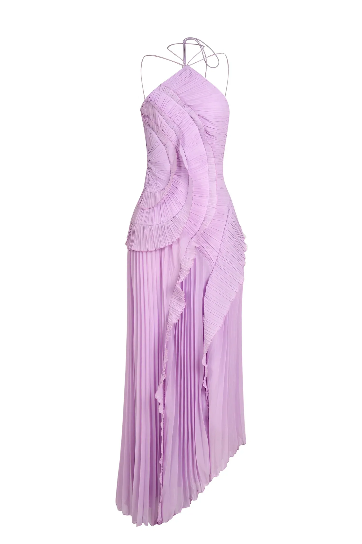 Elegant Sculptural Pleated Ruffled Maxi Dress