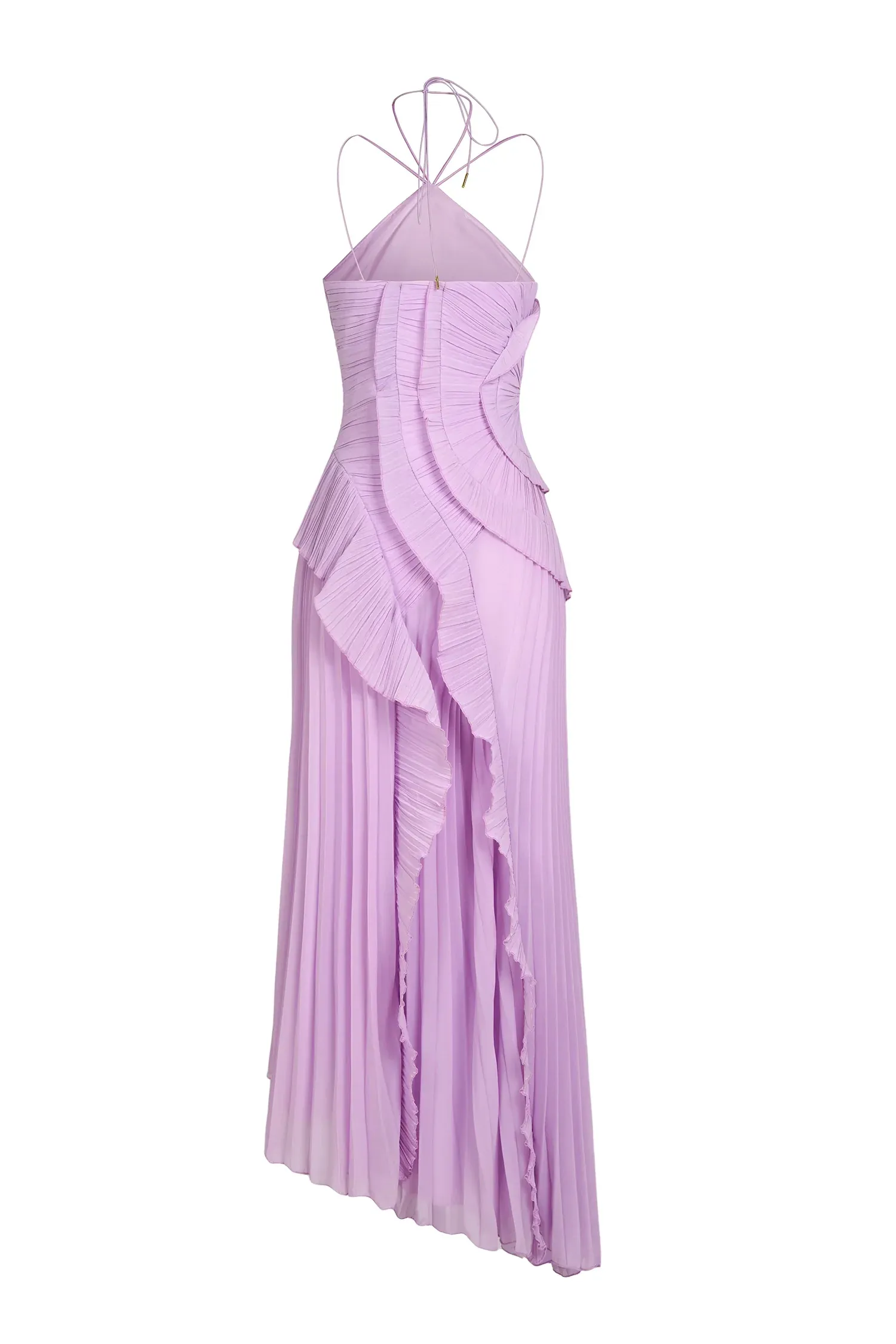 Elegant Sculptural Pleated Ruffled Maxi Dress