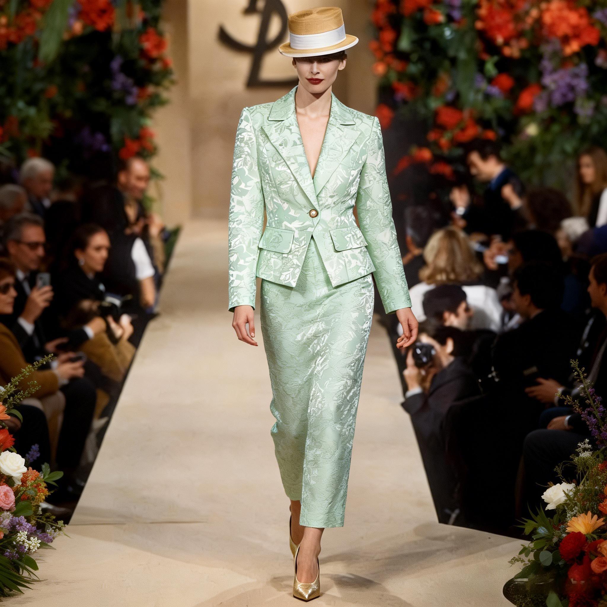 Green Tie Flower Closed-Way Suit Jacket Female Single-Line Pearl Button Style Small Suit