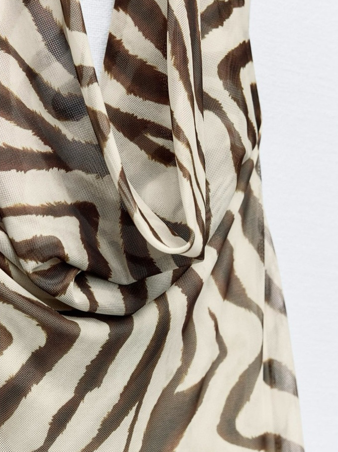 Zebra Print Halter Plunging Cowl Neck Maxi Dress