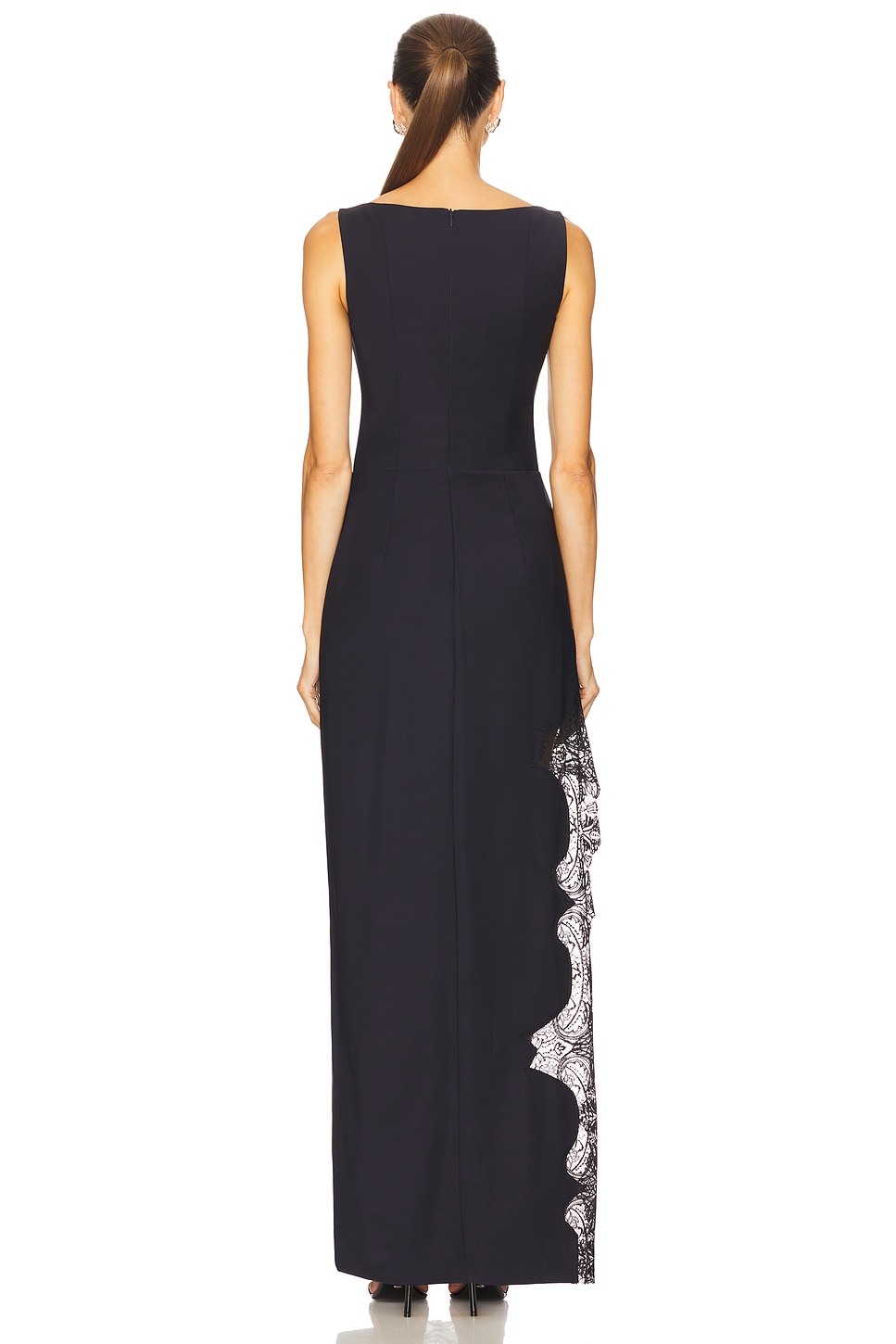 Square Neck Sleeveless Lace Trim Slit Maxi Dress with Contrast Lining