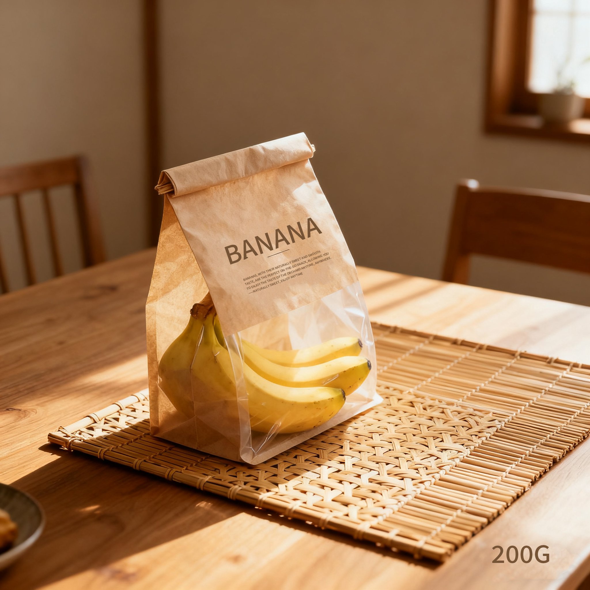 Two packs of premium bananas on table