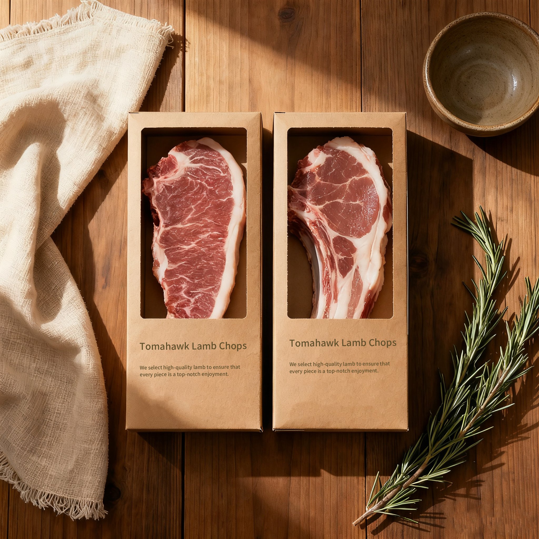 Fresh and tender captive lamb meat cuts in gift box