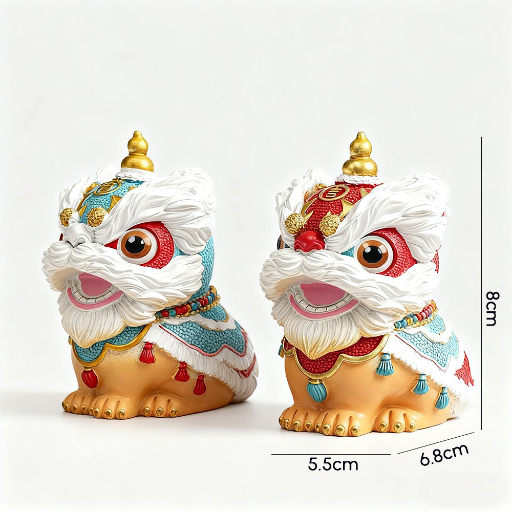 Ein Paar chinesische Drachen- und L&ouml;wenfiguren