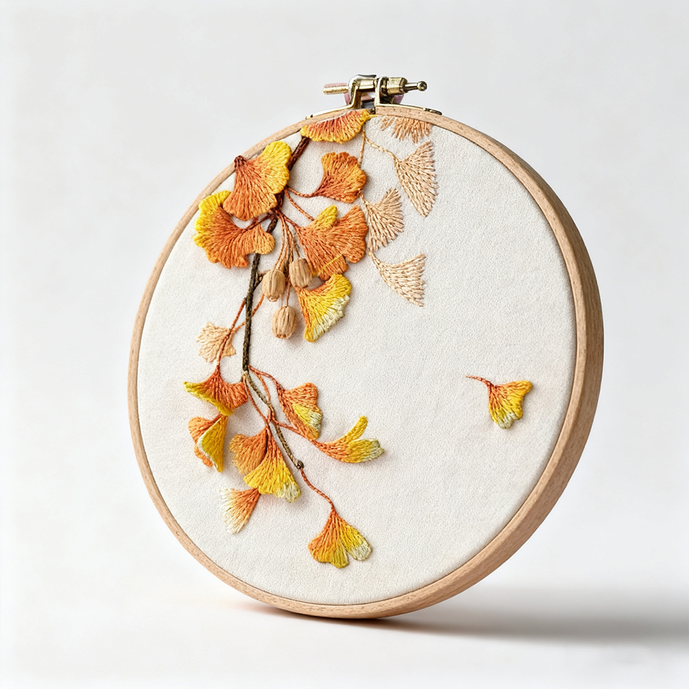 Herbstlicher Ginkgo-Stickanhänger