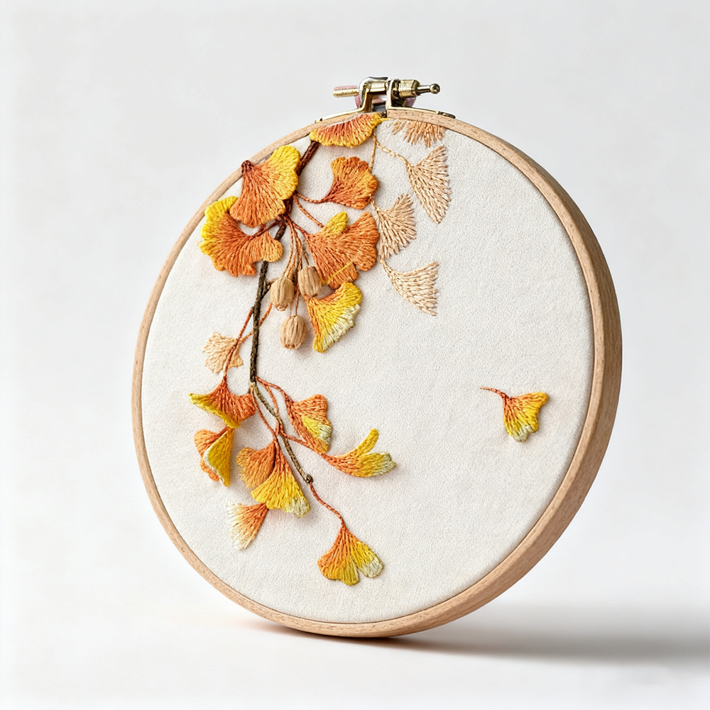 Herbstlicher Ginkgo-Stickanhänger