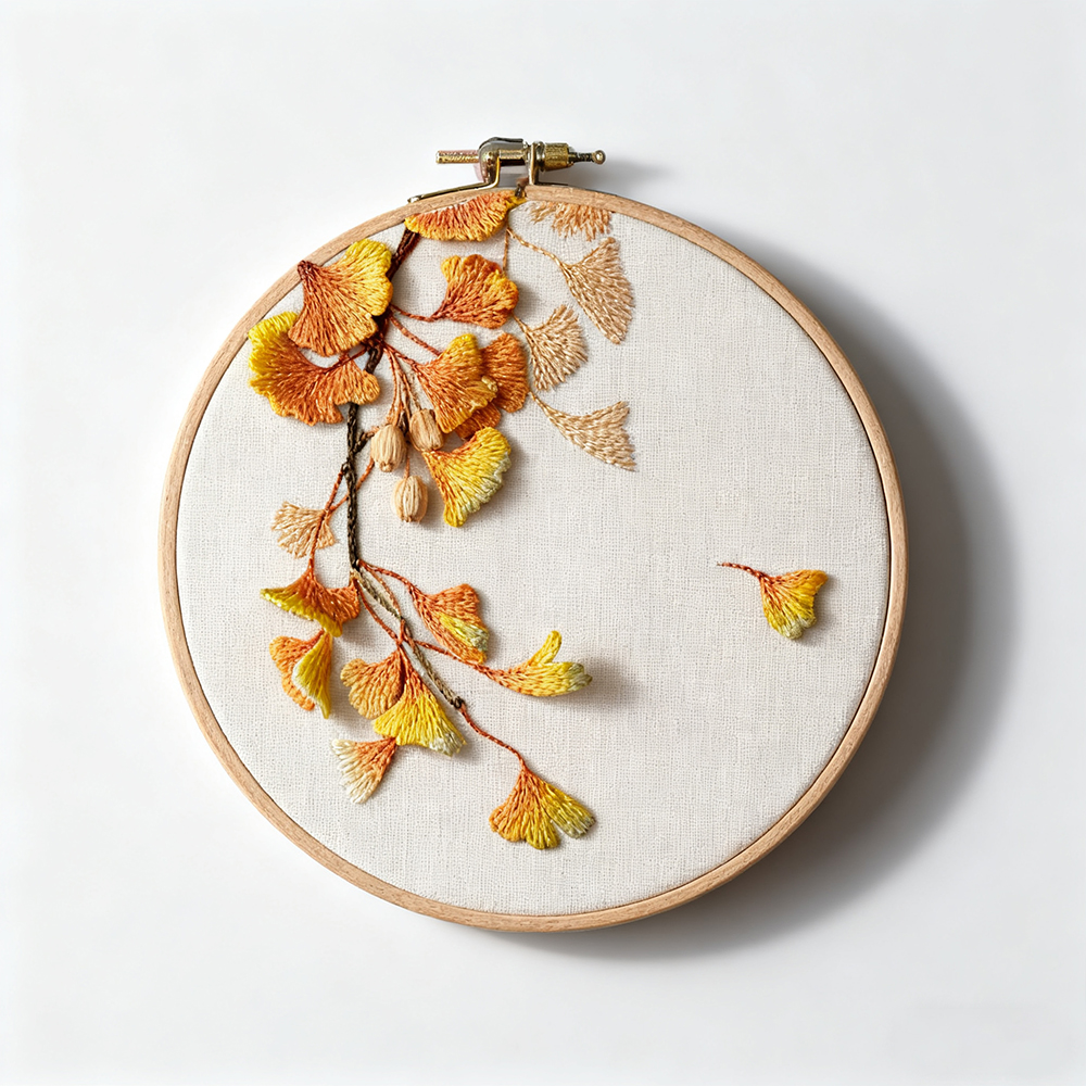 Herbstlicher Ginkgo-Stickanhänger