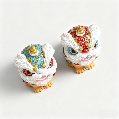 Ein Paar glückverheißende Drachen- und Löwenornamente, die Glück bringen
