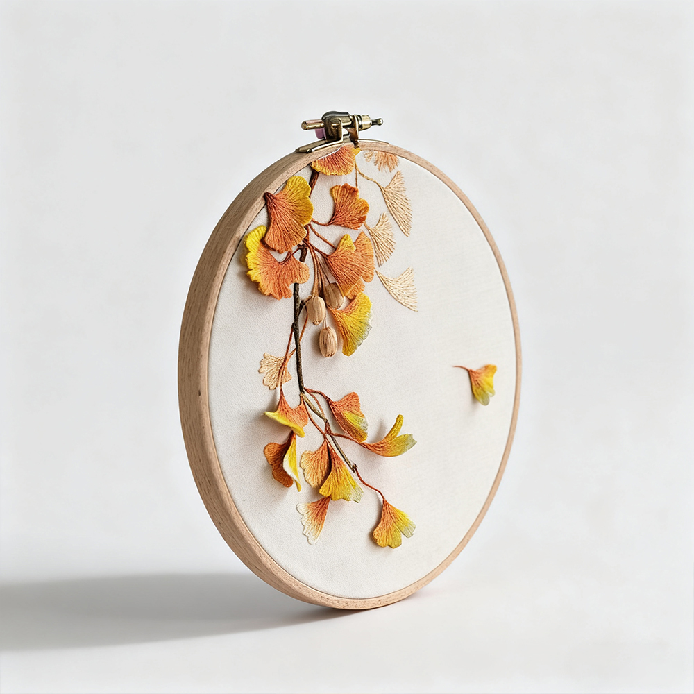 Herbstlicher Ginkgo-Stickanhänger