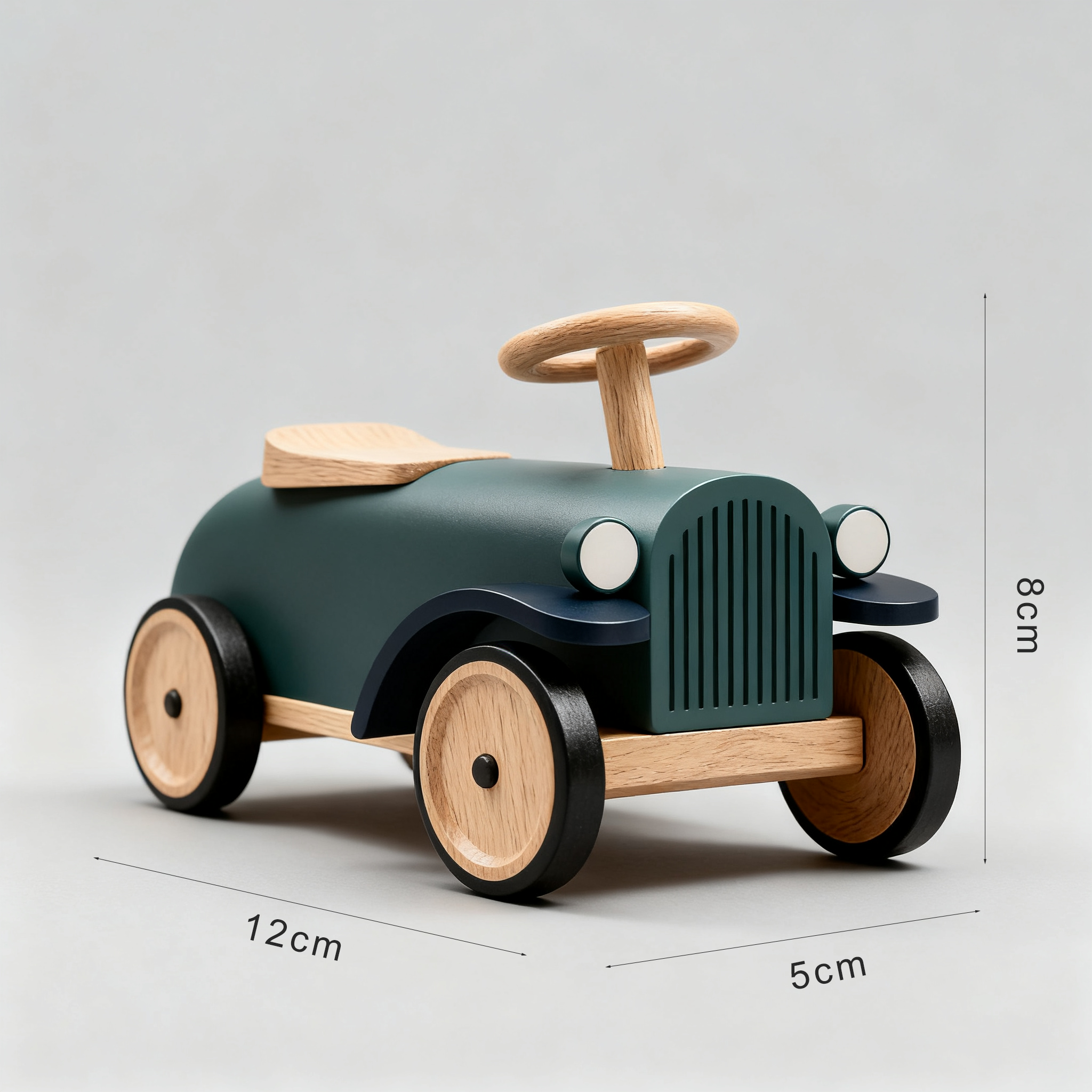 Detailansicht des Holzspielzeug-Rutschautos
