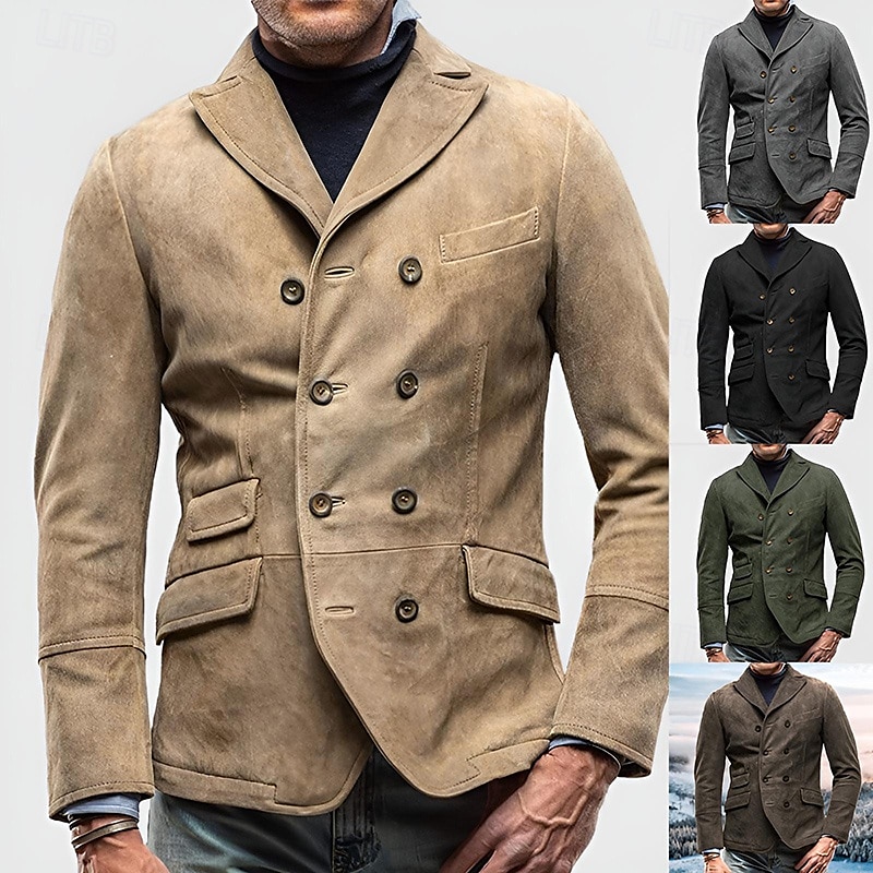 Men's Casual Jacket Blazer Daily Vacation Warm Pocket Fall & Winter Plain Vintage Fashion Lapel Regular Black Brown Khaki Army Green Grey Jacket 2025 - $55.99 &ndash;P1
