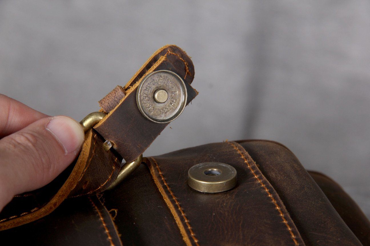 taupe tan leather school bag mens with roomy organizer to store a toiletry pouch, garment, jackets or other belongings