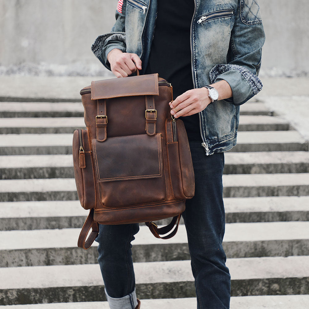 grand sac à dos en cuir pour ordinateur portable