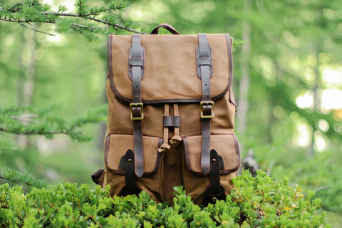 khaki waxed cotton canvas backpack