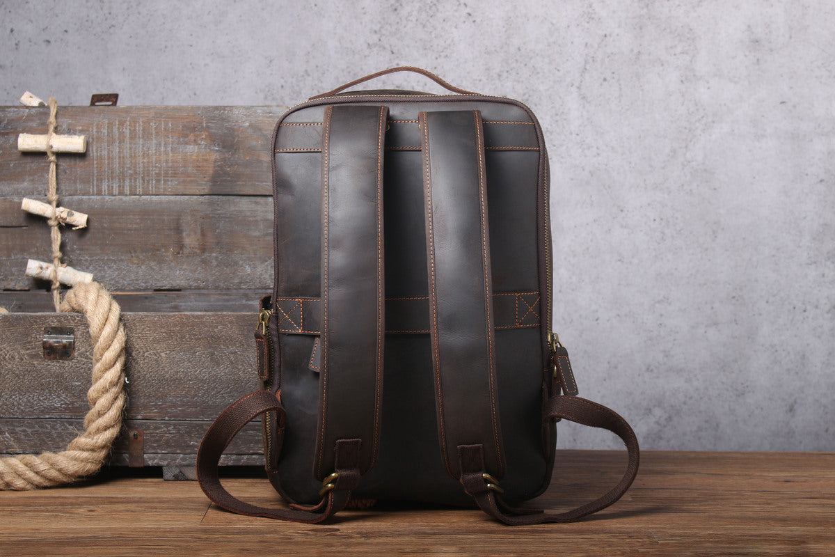 sac à dos en cuir convertible classique pour ordinateur portable de 16 pouces