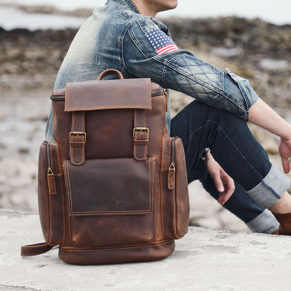 sac à dos en cuir authentique pour ordinateur portable