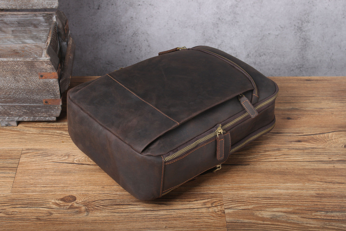 sac à dos en cuir véritable minimaliste avec compartiment pour ordinateur portable