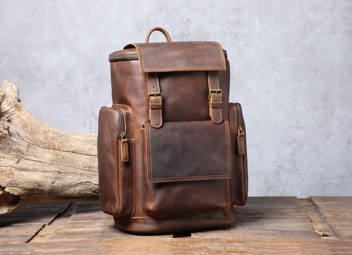 sac à dos en cuir véritable pour ordinateur portable avec sangle réglable et boucle métallique pour protéger vos affaires