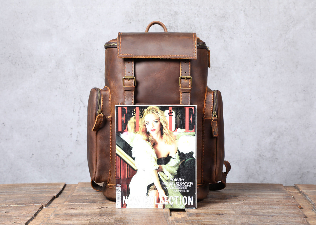 sac à dos pour ordinateur portable de week-end en cuir de vache cognac