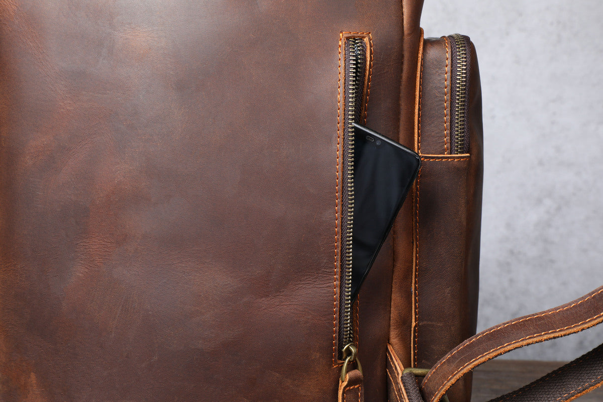 sac à dos en cuir véritable pour ordinateur portable