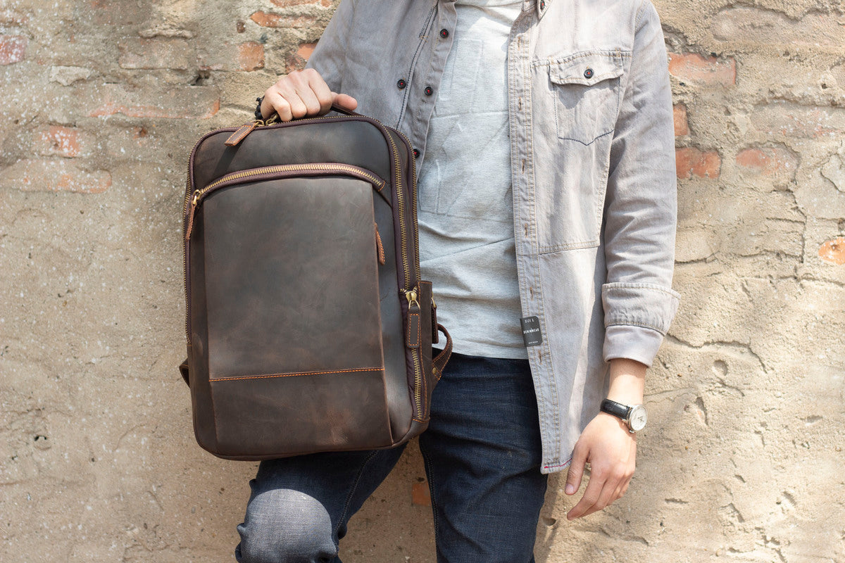 sac à dos en cuir véritable pour ordinateur portable